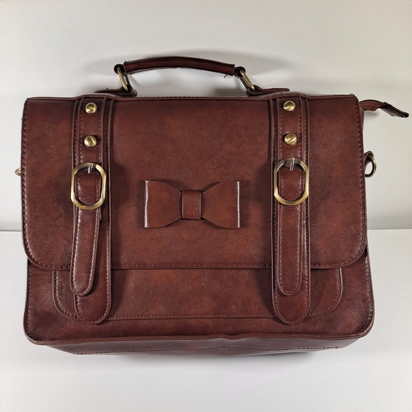 Handbags - ECOSUSI Women's Briefcase Leather Laptop Brown Satchel with Bow Accent